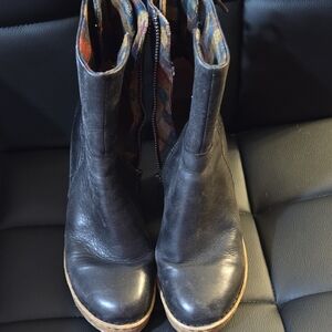 Born Black Leather Ankle Booties with Patterned Interior